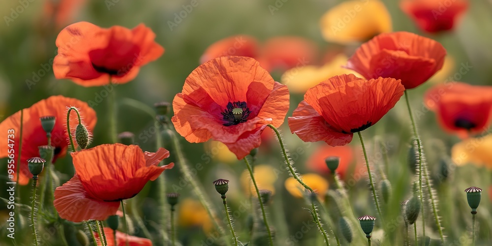 Naklejka premium close up of red poppy flowers in a field