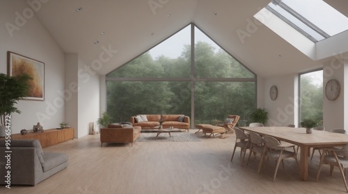A modern living room with furniture and decorative items 3d illustration.