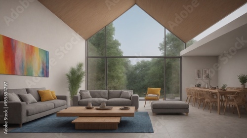 modern living room with big window