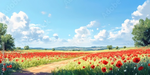 Beautiful landscape of a red poppy field