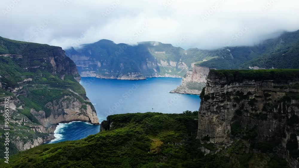 Lush Mountain Valley Overlooking a Serene Blue Lake Lush Mountain Valley Overlooking a Serene Blue Lake