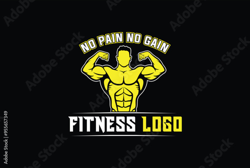 Fitness Logo With Bicep flex pose. Fitness Gym logo Vector.