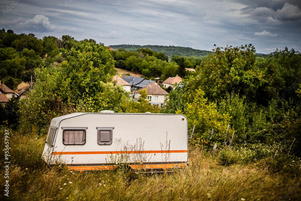 Countryside landscape witm camp