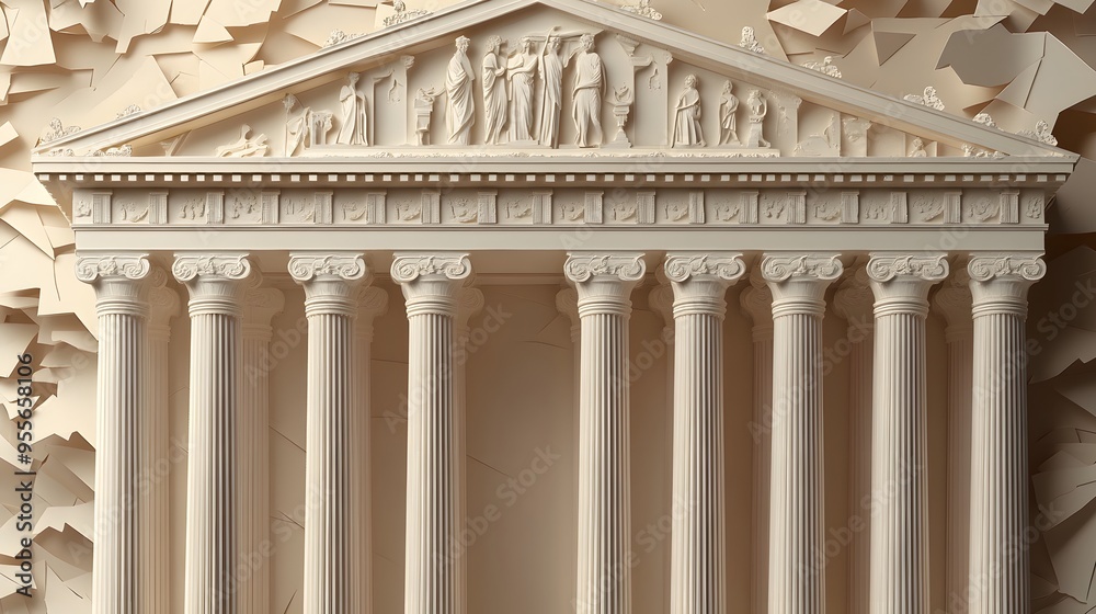 Naklejka premium 25. **Design a 3D paper cut of the Parthenon in Athens, showcasing its columns with ample space above for text.**