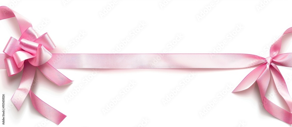 Celebrate Pink Bow And Slanting Ribbons Isolated On White Background Celebrate Pink Bow And Slanting Ribbons Isolated On White Background