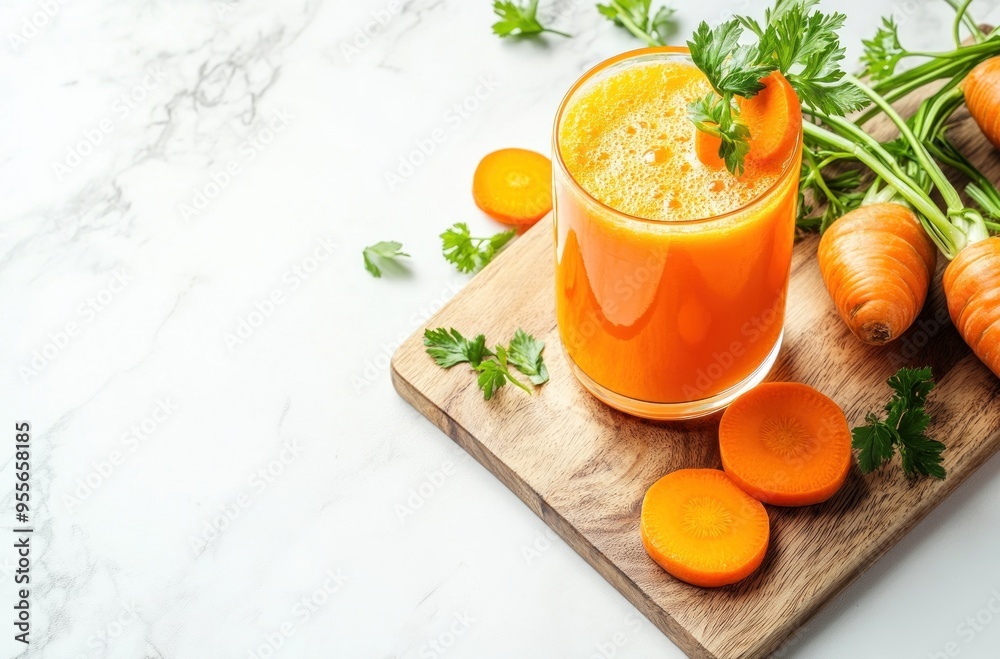 Freshly Squeezed Carrot Juice on a Marble Countertop