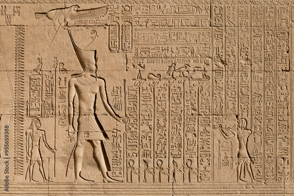Naklejka premium Wall relief at the temple Dendera Temple .