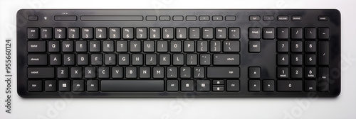 Top View of a Sleek, Professional HP Keyboard in Matte Black with White Inscriptions for Efficient Computing