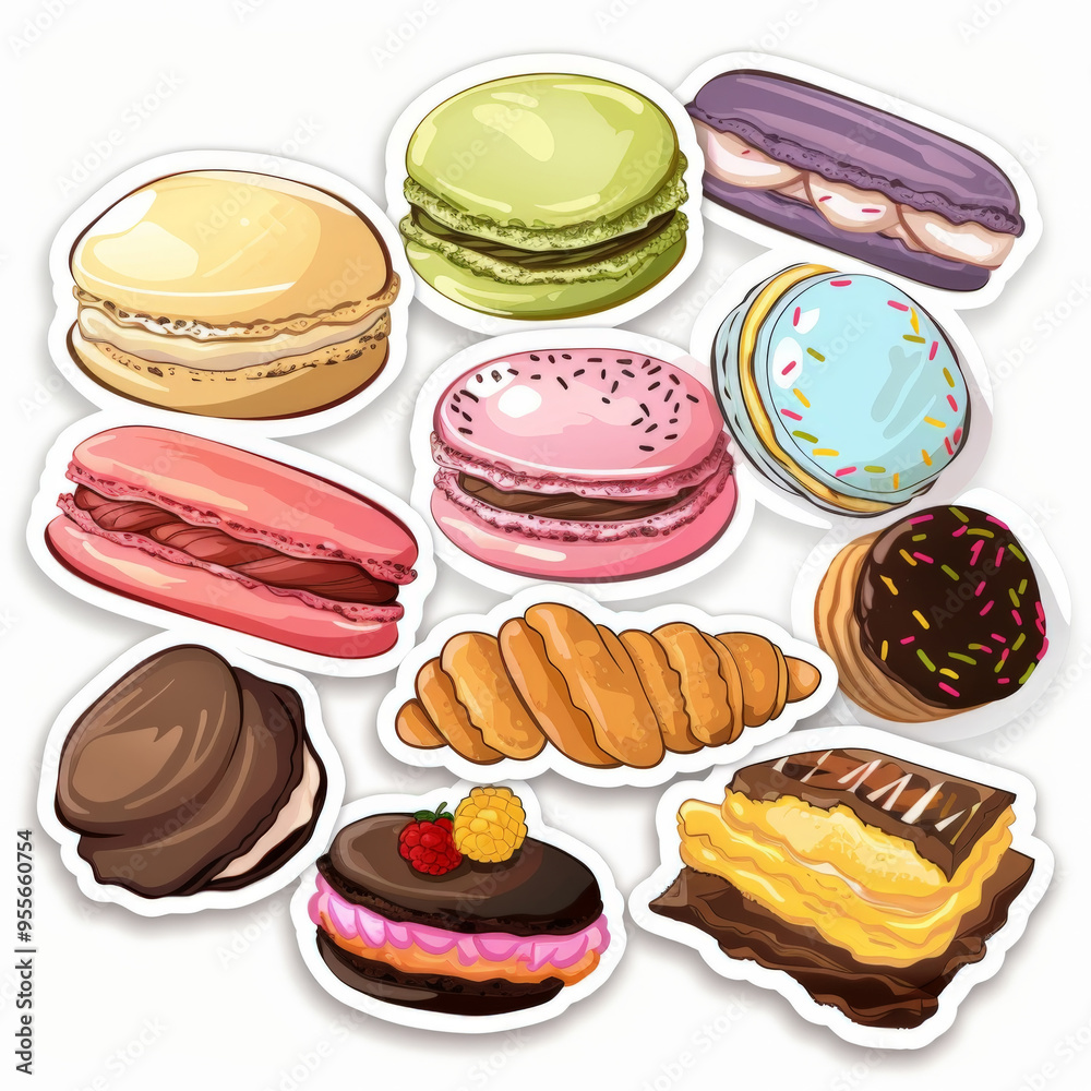 French Pastry and Macaron Assortment Stickers French Pastry and Macaron Assortment Stickers