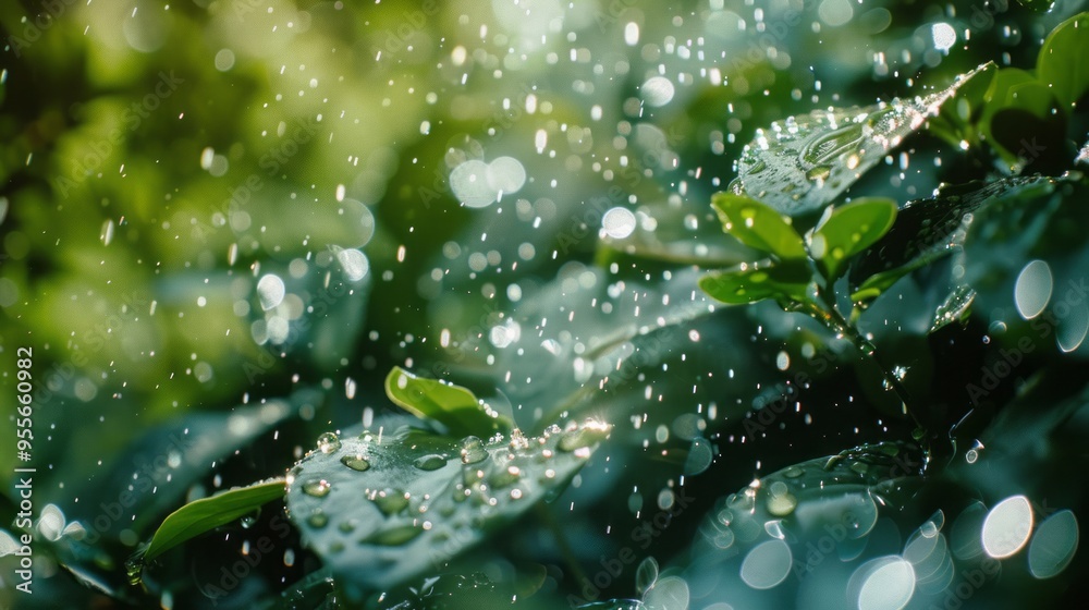 Naklejka premium raindrops on plant leaves.