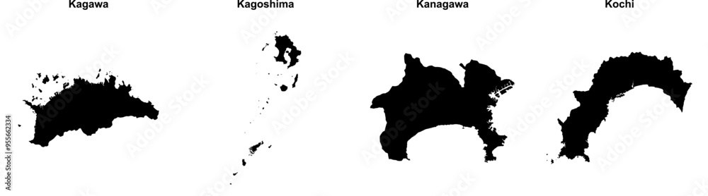 Kagawa, Kagoshima, Kanagawa, Kochi outline maps Kagawa, Kagoshima, Kanagawa, Kochi outline maps