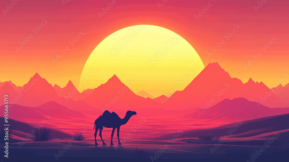 Silhouette of a camel in the desert at sunset. Silhouette of a camel in the desert at sunset.