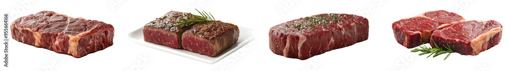 Sirloin steak isolated on a white background, showcasing its firm texture and rich, beefy flavor. Sirloin steak isolated on a white background, showcasing its firm texture and rich, beefy flavor.