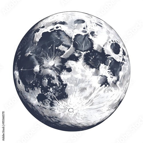 Vintage hand drawn style moon symbol. Silhouette monochrome moon icon. Stock illustration isolated on white background. Retro design. Ai Generated