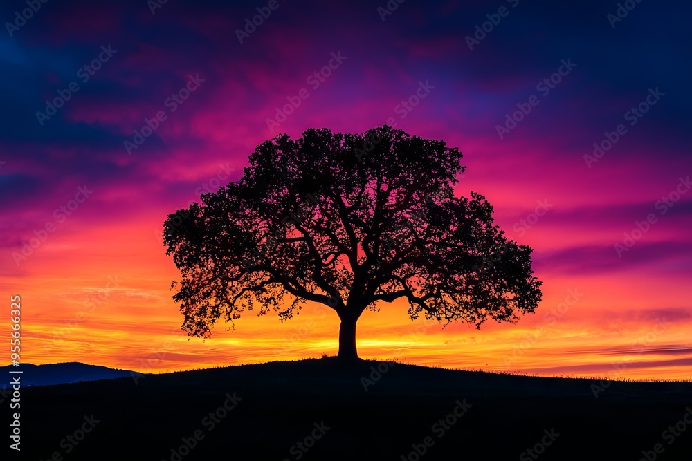 Silhouette of a Tree Against a Vibrant Sunrise Silhouette of a Tree Against a Vibrant Sunrise