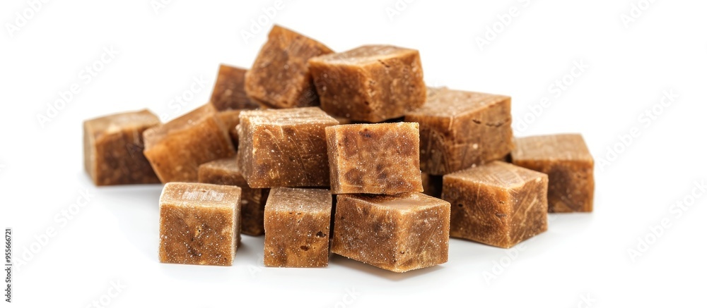 Brown Palm Sugar Blocks On White Background Brown Palm Sugar Blocks On White Background