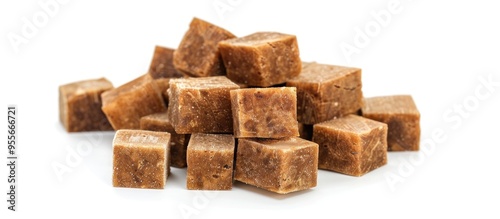 Brown Palm Sugar Blocks On White Background