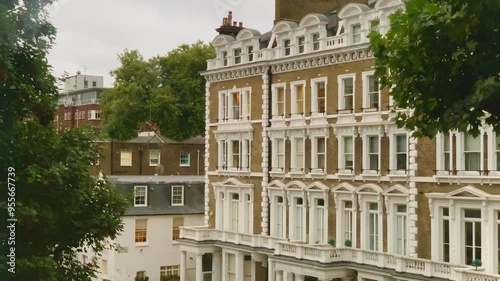 Victorian Terraced Architecture on Ladbroke Road, Notting Hill, West London, England UK – Stucco, Sash Windows, Ornate Cornices photo