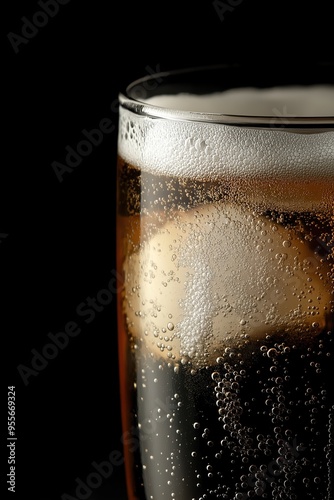 Wallpaper Mural Photo of close-up of a glass of beer with bubbles and foam, dark background, refreshing drink Torontodigital.ca