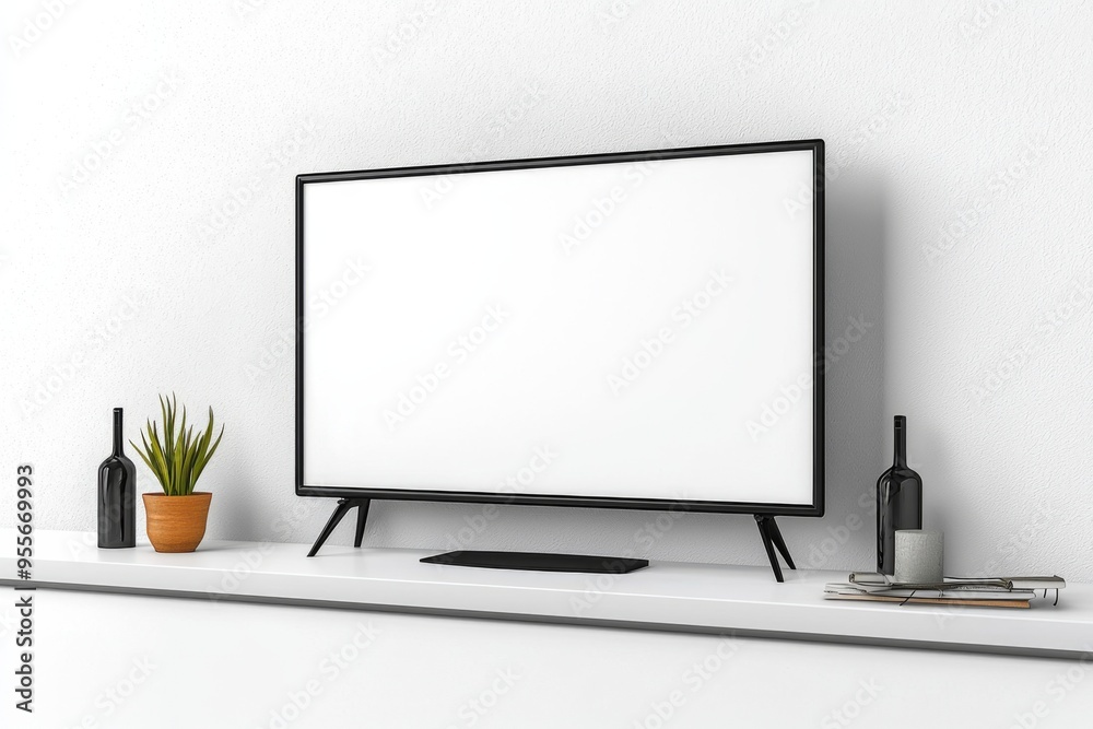 Fototapeta premium TV screen mockup on isolated background created with Generative AI