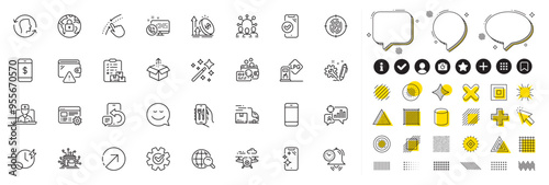 Set of Drone, Time management and Distribution line icons for web app. Design elements, Social media icons. Swipe up, Excise duty, Smartphone clean icons. Telemedicine, Squad, Lock signs. Vector