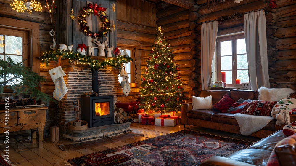 Christmas decoration in an old wood house