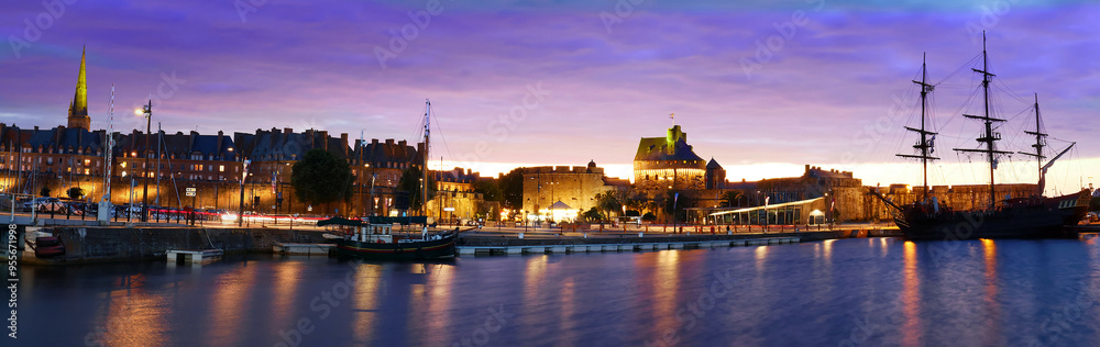 Sunset panorama view of atlantic coast walled city historical old town of Saint Malo . Brittany France. Sunset panorama view of atlantic coast walled city historical old town of Saint Malo . Brittany France.