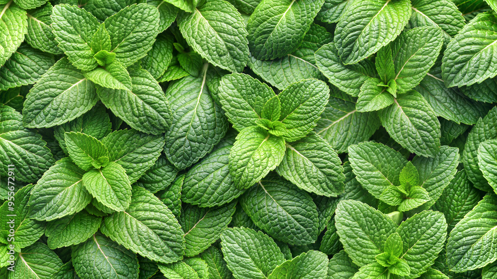 Fresh mint leaves background in vibrant green shades with copy space
Fresh mint leaves background in vibrant green shades with copy space