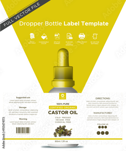 Castor oil ed bottle label vector template