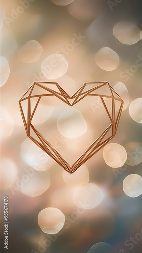 Polygon shape of heart on bokeh soft light background polygonal design