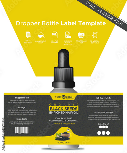 Black Seeds oil 3d Bottle label vector template