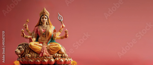 Goddess Durga riding a lion Davona, Durga puja festival, Navratri, Navaratri. With copy space