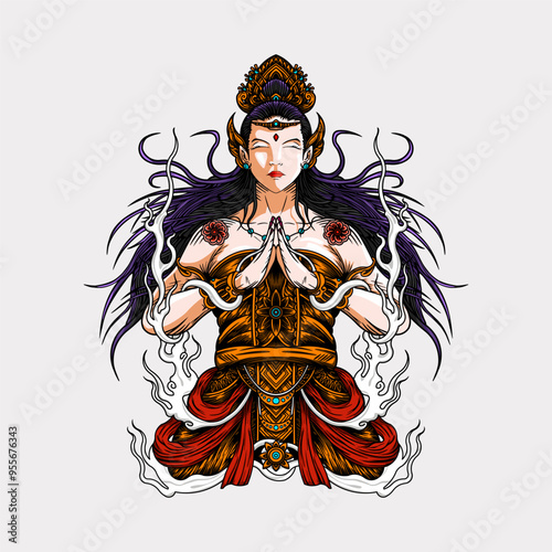 Bodhisattva guanyin hand drawn artwork illustration