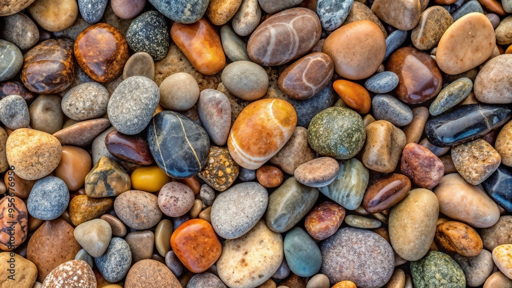Colorful pebbles on a surface with a variety of textures Colorful pebbles on a surface with a variety of textures