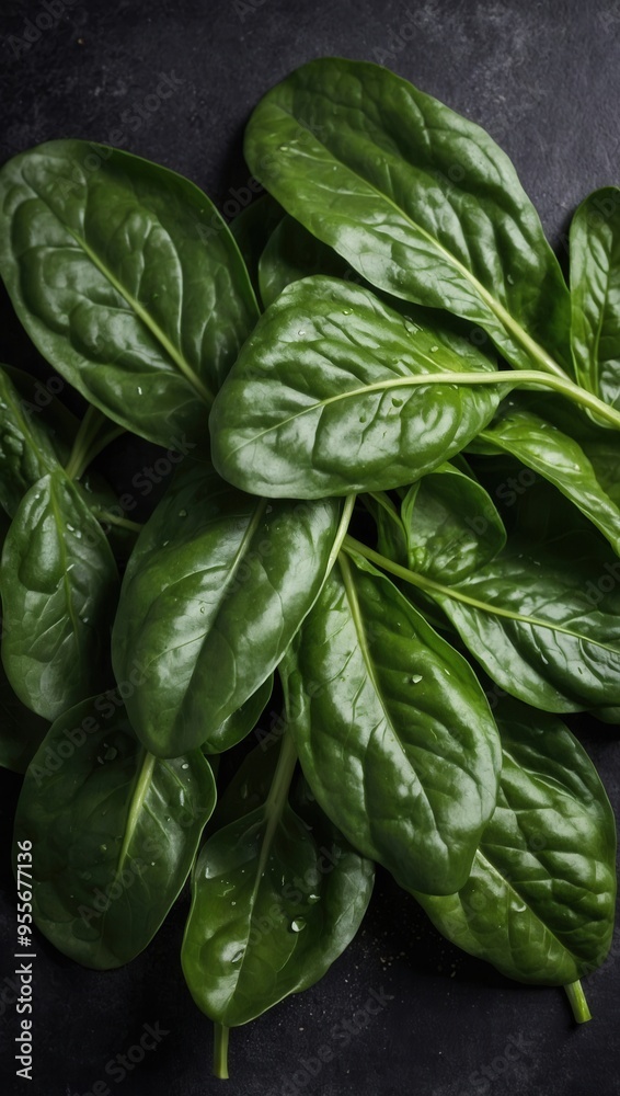 Obraz premium A bunch of green spinach leaves are arranged in a row