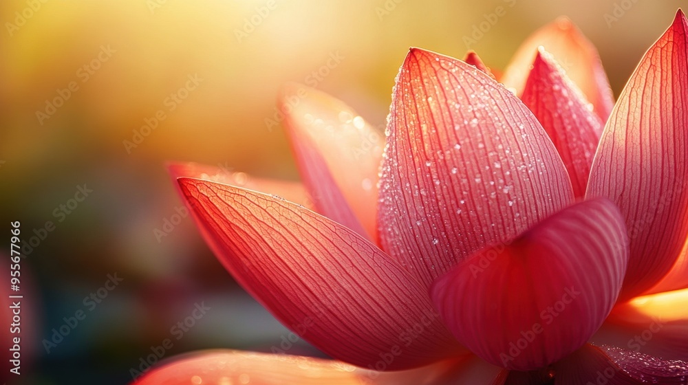 close-up of a lotus flower opening its petals, symbolizing new beginnings and potential, ideal for banners with space for copy