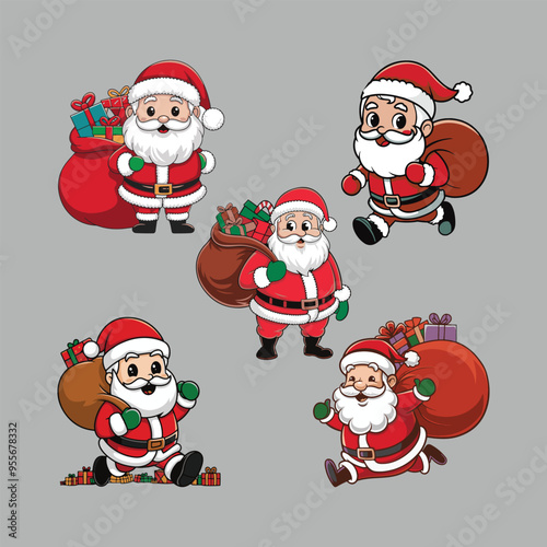 cute santa claus cartoon that brings gifts in white background