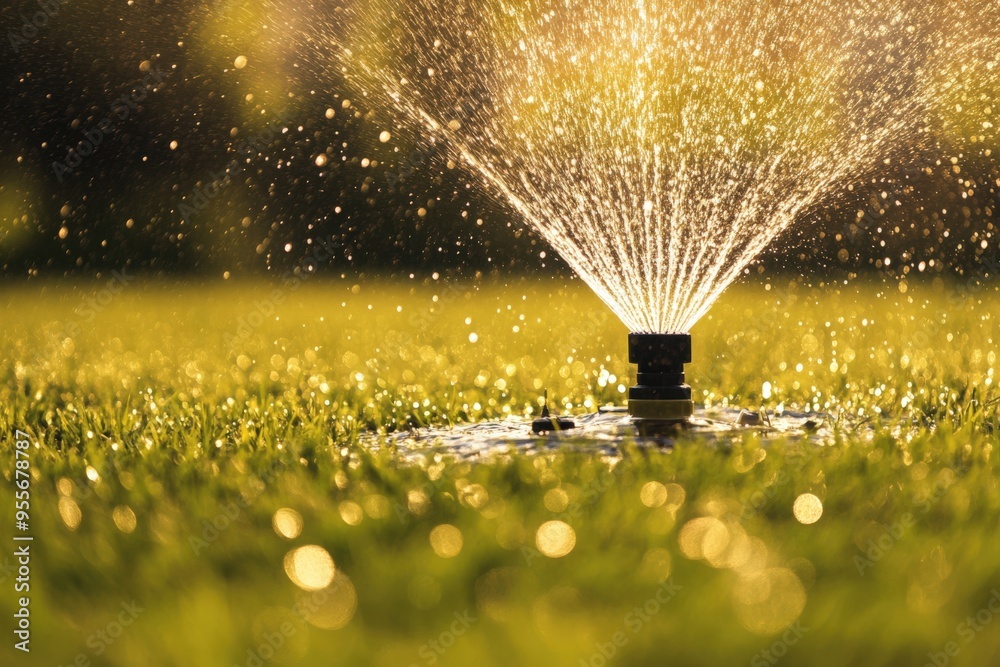 Obraz premium Garden Sprinkler. Efficient Lawn Care with Watering Sprinkler for Green Grass