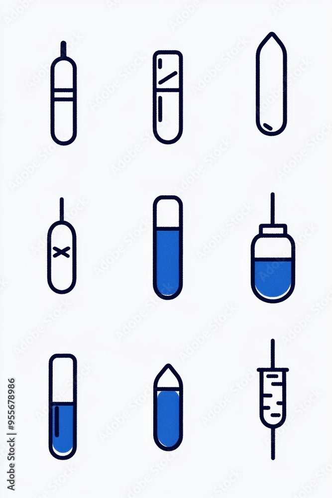 Minimalist icon set medical tools flat design clean lines and solid colors blue and white tones modern and simple aesthetic Minimalist icon set medical tools flat design clean lines and solid colors blue and white tones modern and simple aesthetic