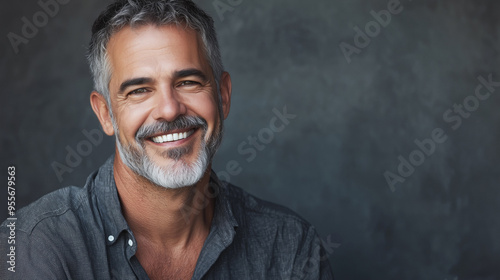 middle aged man with gray hair and beard close-up portrait Generative AI