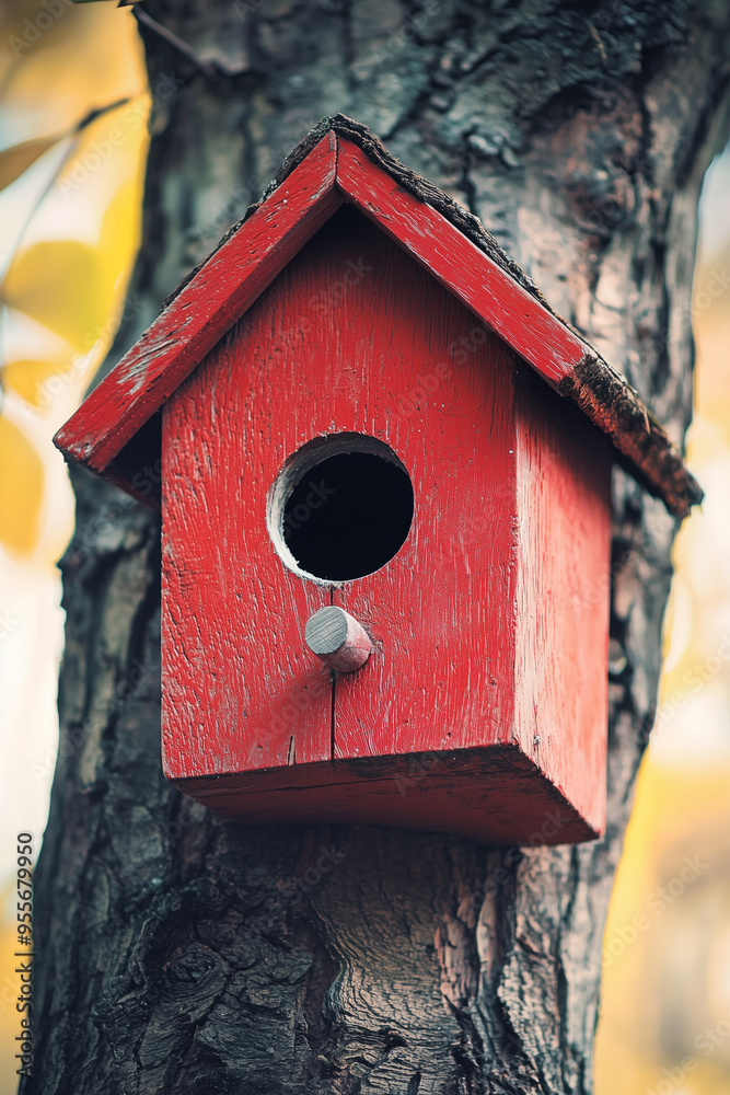 birdhouse on a tree close-up Generative AI birdhouse on a tree close-up Generative AI