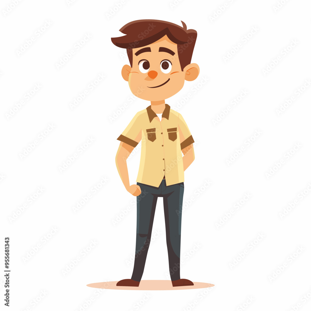 A cartoon boy is standing with his hands on his hips. He is wearing a yellow shirt and blue pants A cartoon boy is standing with his hands on his hips. He is wearing a yellow shirt and blue pants