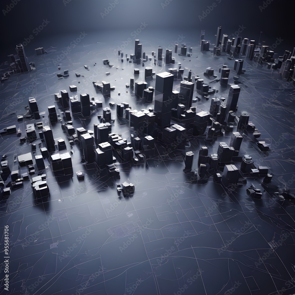 Obraz premium Buildings from abstract cubic on globe background