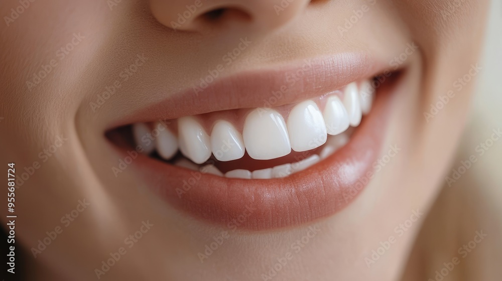 Obraz premium Perfect smile close up. Smiling woman. Smile background