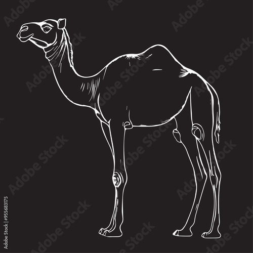camel in cartoon, doodle style . Image for t-shirt, web, mobile apps and ui. Isolated 2d vector illustration in logo, icon, sketch style, Eps 10, black and white. AI Generative