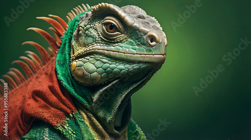 Obraz na płótnie Closeup of cute green Iguana lizard, reptile, animals and wildlife in nature background w salonie