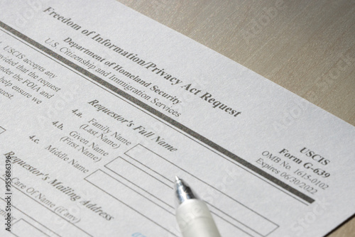 Photography Closeup of Form G-639, Freedom of Information Privacy Act Request