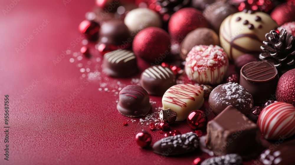 vibrant assortment of candies and chocolates beautifully displayed on a dessert table, perfect for a christmas sweets concept with room for text vibrant assortment of candies and chocolates beautifully displayed on a dessert table, perfect for a christmas sweets concept with room for text