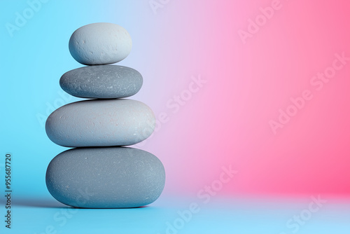 Balanced Stone Tower Blank Colors Background - Space for Text	 photo