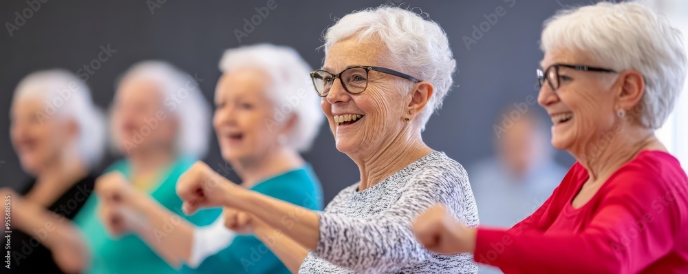 Fototapeta premium Group of seniors attending a dance performance, watching and enjoying, colorful and lively